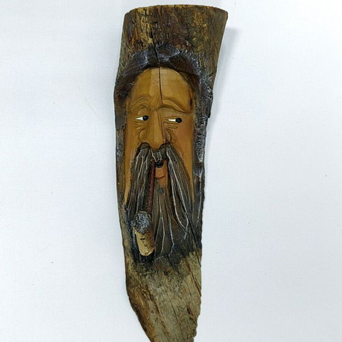 Wood Spirit Figurine with Pipe vintage hand-carved, like new