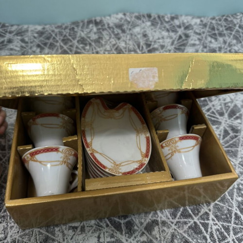 Jewel Platinum Coffee Set 12 Pieces Like New, White with Red and Gold