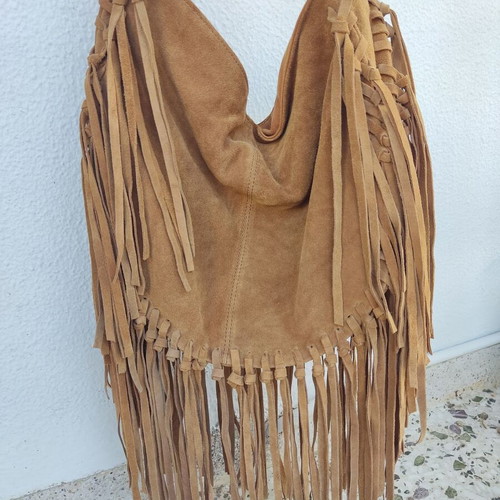 Pull & Bear leather crossbody bag with tassel fringe like new, beige brown
