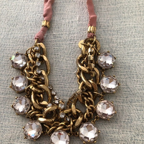 Necklace with pink ribbon and front strass Talbots like new