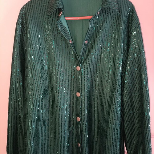 Emerald Glam Shirt with Sequins like new