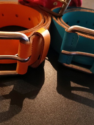 Three Benetton belts used, two leather and one fabric