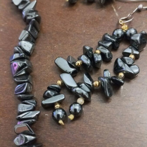 Hematite necklace and earrings set new, black and gray