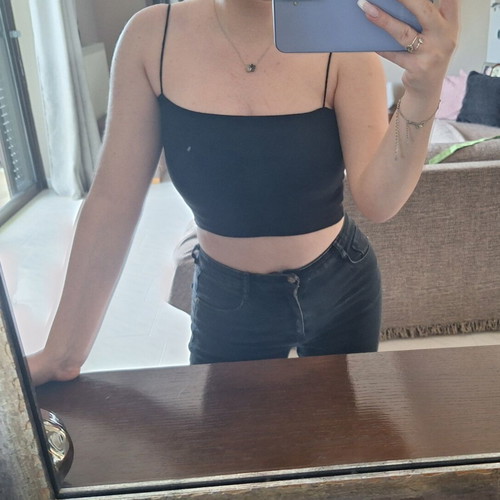 Zara black rib crop top with spaghetti straps size M like new