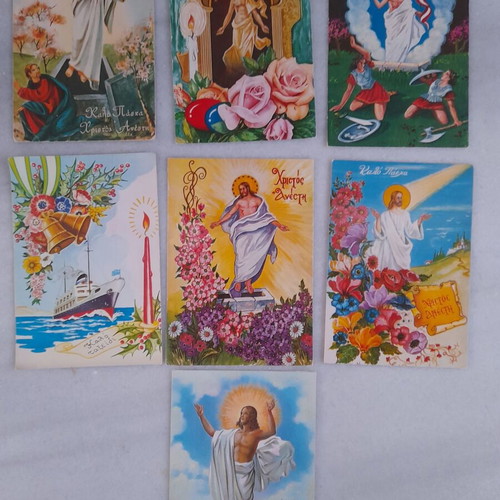 Easter postcards used, set of 7 from 1960s and 70s