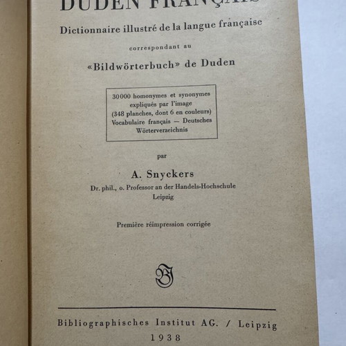 Duden Français Illustrated French Dictionary 1938 edition