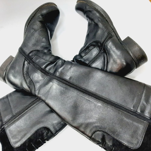Black leather and suede boots with warm fleece lining, US 8 EU 39