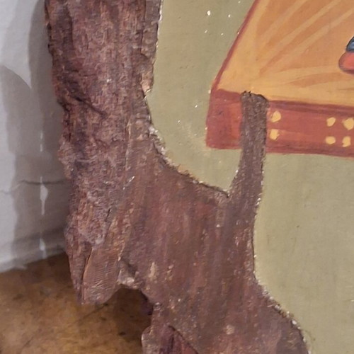 Vintage 1990s Greek Orthodox icon of Panagia with Christ on natural pine wood
