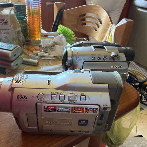 Sony DCR-DVD301 and Samsung SCD23 camcorders used