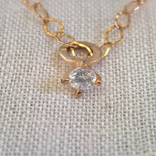 Gold-Plated Silver 925 Necklace with Mini Solitaire Zircon, Like New