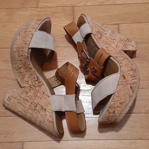 Replay women's platform sandals used, size 40, leather straps, cork sole