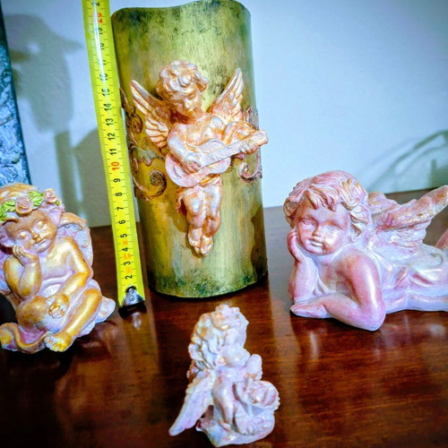 Set of 4 Handmade LED Candle Lamp and Cherub Decorations