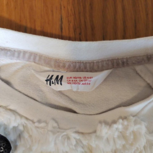 H&M sweatshirt for girl 5-6 years used, white and black, 110-116 cm