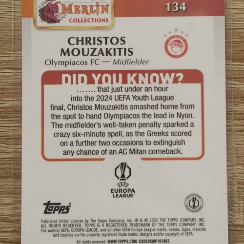 Christos Mouzakitis RC Magenta Refractor Topps Merlin UEFA 2024/25 like new