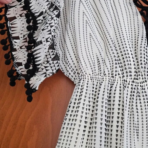 Long airy dress with black and white pattern, size S