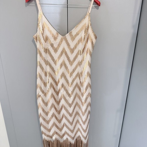 Desiree evening dress with gold beige sequins like new, size L