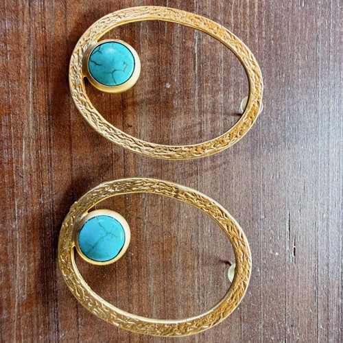 Gold Hoop Earrings with Turquoise Stone like new