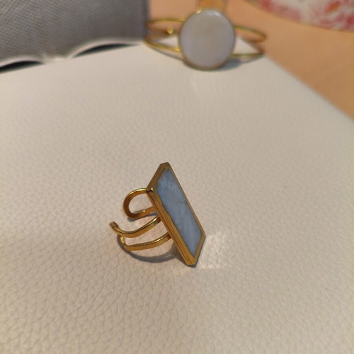 Handmade adjustable statement ring with white resin and gold base