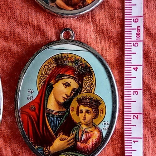 Set of 4 vintage oval religious icons with metal hanging Saint George gift