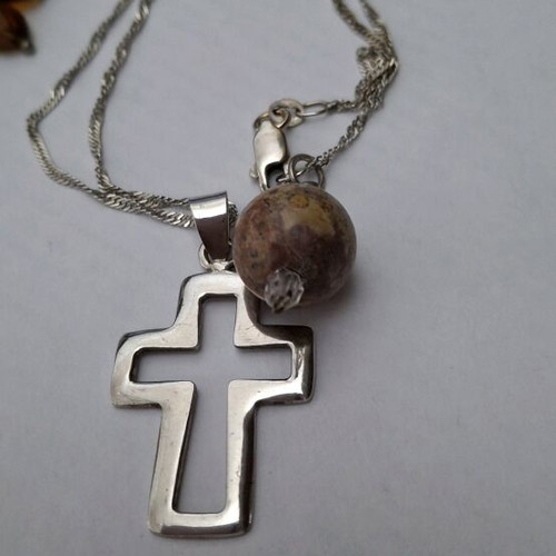 Silver set 925 with semi-precious stones, bracelet and cross new