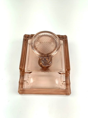 Prewar glass inkwell like new, pink salmon depression glass