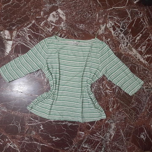 Woman's striped shirt used, green and white, size M