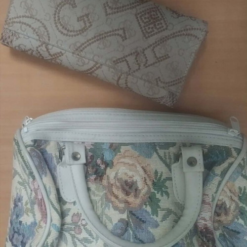Women's bag and wallet used, white and beige