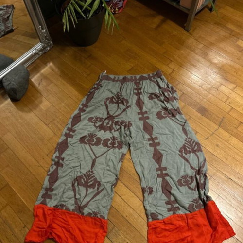 Boho pants Moutaki like new, soft cotton fabric, gray and red
