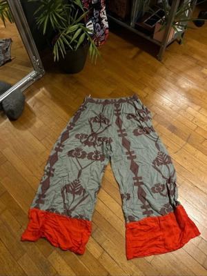 Boho pants Moutaki like new, soft cotton fabric, gray and red