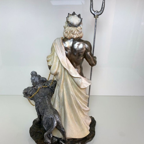 Hades figurine with Cerberus used, synthetic porcelain