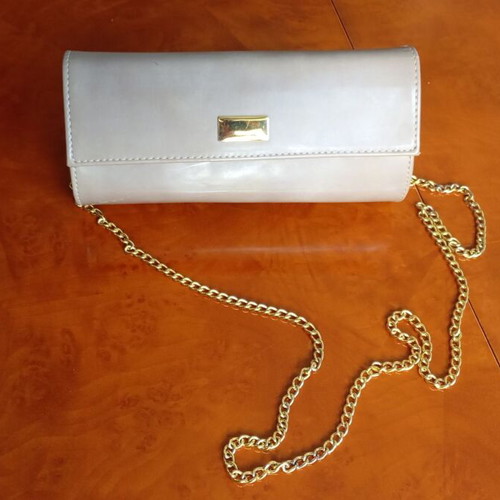 Leather shoulder bag, beige, chain strap
