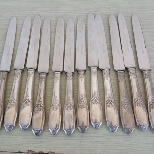 Antique knives used, set of 12, stainless steel Art Nouveau
