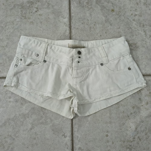Bershka white low-rise denim shorts with triple button closure