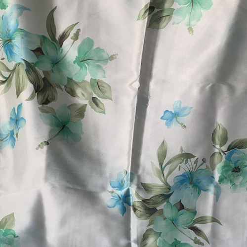 Satin fabric with floral pattern turquoise and emerald, new, 1.5m x 1m