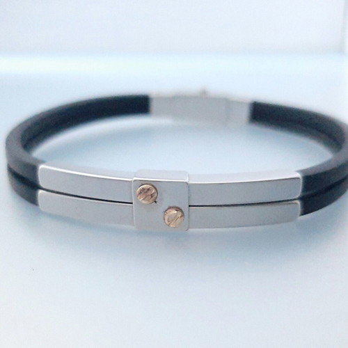Bracelet with stainless steel, rubber and K18 gold, new