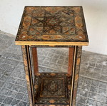 Wooden decorative table with carvings used, vintage style