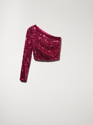 Fuchsia sequin top with one shoulder new