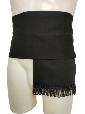 Traditional men's black belt with fringes, elastic cotton MARK229