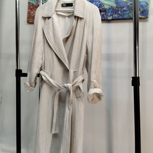 ZARA linen summer trench coat, size L, beige ecru