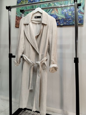 ZARA linen summer trench coat, size L, beige ecru