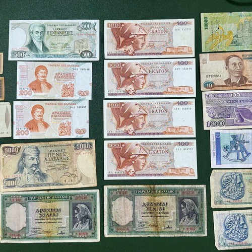 Paper money used, Greek and foreign