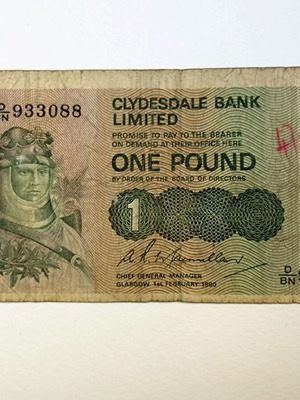 One pound Clydesdale Bank 1980 Scotland used, limited edition, rare