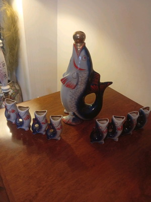 Porcelain vodka serving set Soviet Union collectible, like new