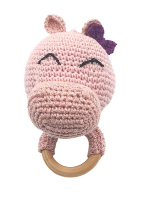 Πλεκτός ροζ ιπποπόταμος με μασητικό κρίκο οδοντοφυΐας για παιδιά καινούργιο