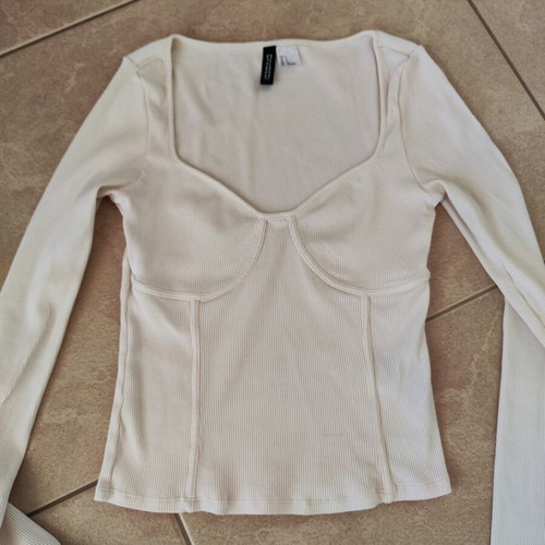 H&M ribbed corset-style blouse, white, size S