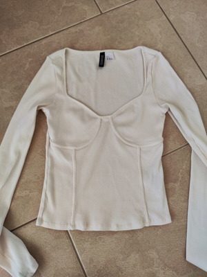 H&M ribbed corset-style blouse, white, size S