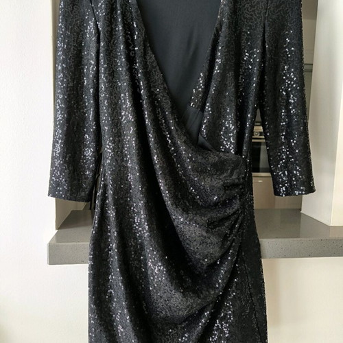 Black dress with sequins Sfera new, short long-sleeve
