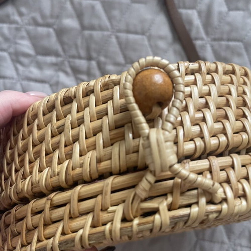 Zara rattan bag with 100% leather strap new, crossbody beige and orange