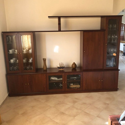 Solid beech wood living room unit like new with rotating bar