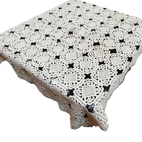 Vintage Hand-Crocheted Tablecloth White Square Motifs 77×72 cm Like New